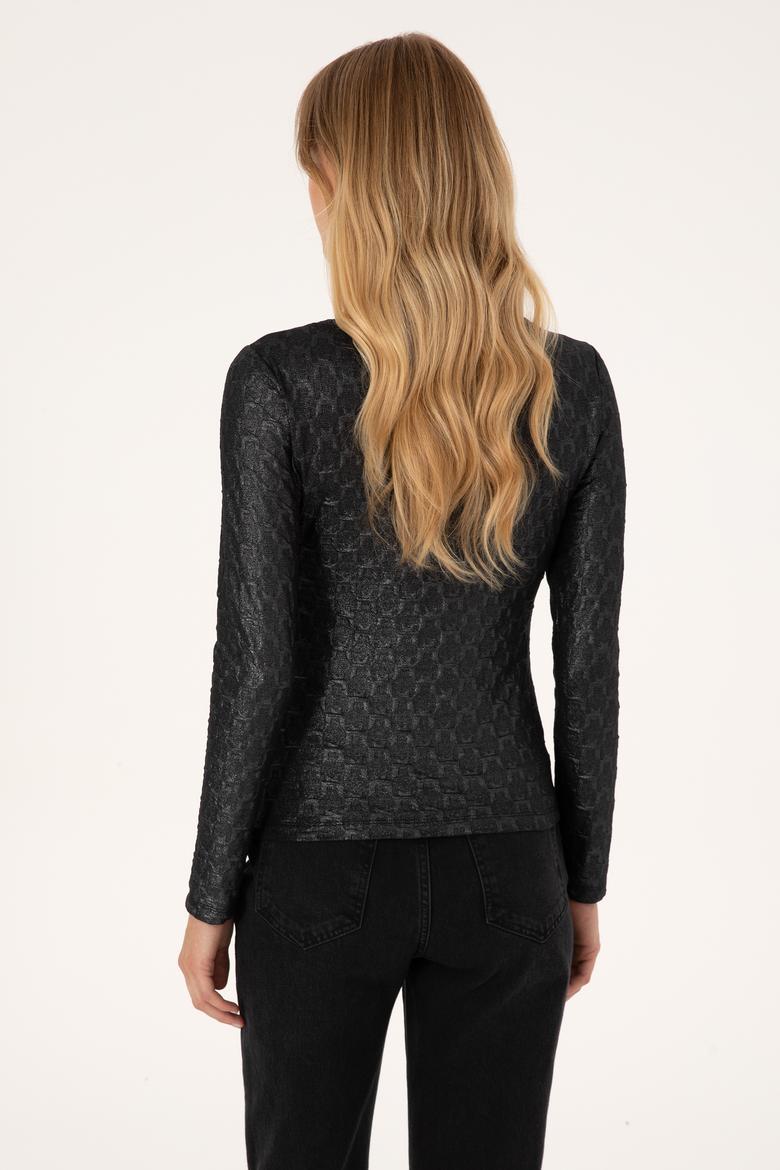 Kadın Siyah Bisiklet Yaka Sweatshirt - 50309441013