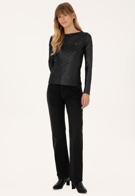 Kadın Siyah Bisiklet Yaka Sweatshirt - 50309441013