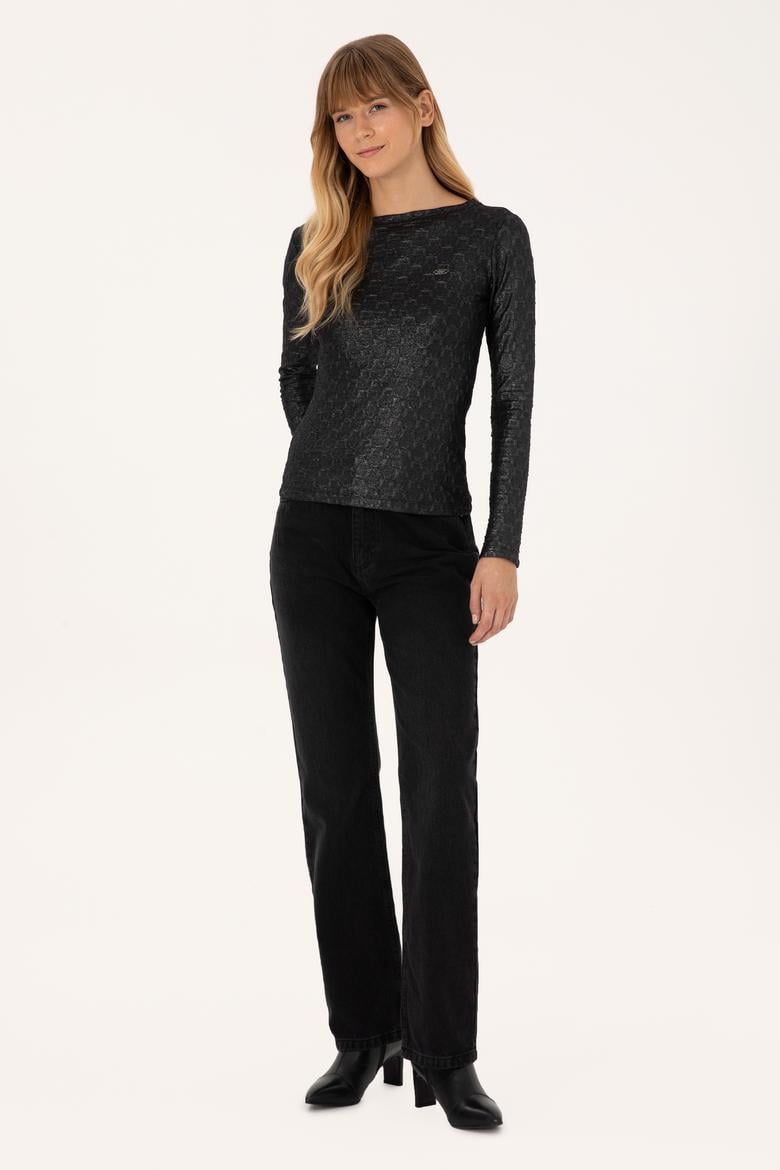 Kadın Siyah Bisiklet Yaka Sweatshirt - 50309441013