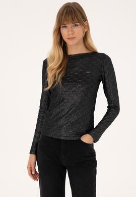 Kadın Siyah Bisiklet Yaka Sweatshirt - 50309441013