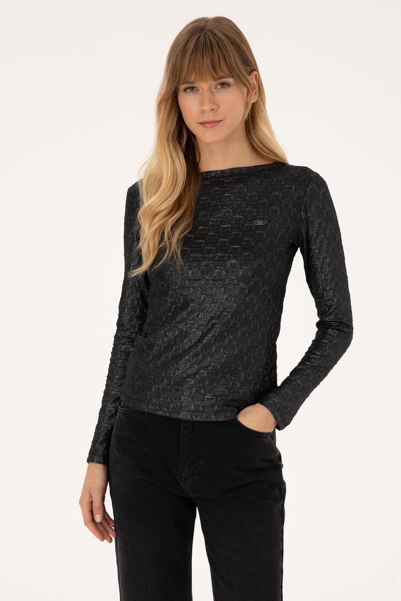 Kadın Siyah Bisiklet Yaka Sweatshirt