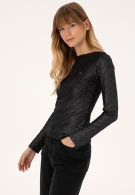 Kadın Siyah Bisiklet Yaka Sweatshirt - 50309441013