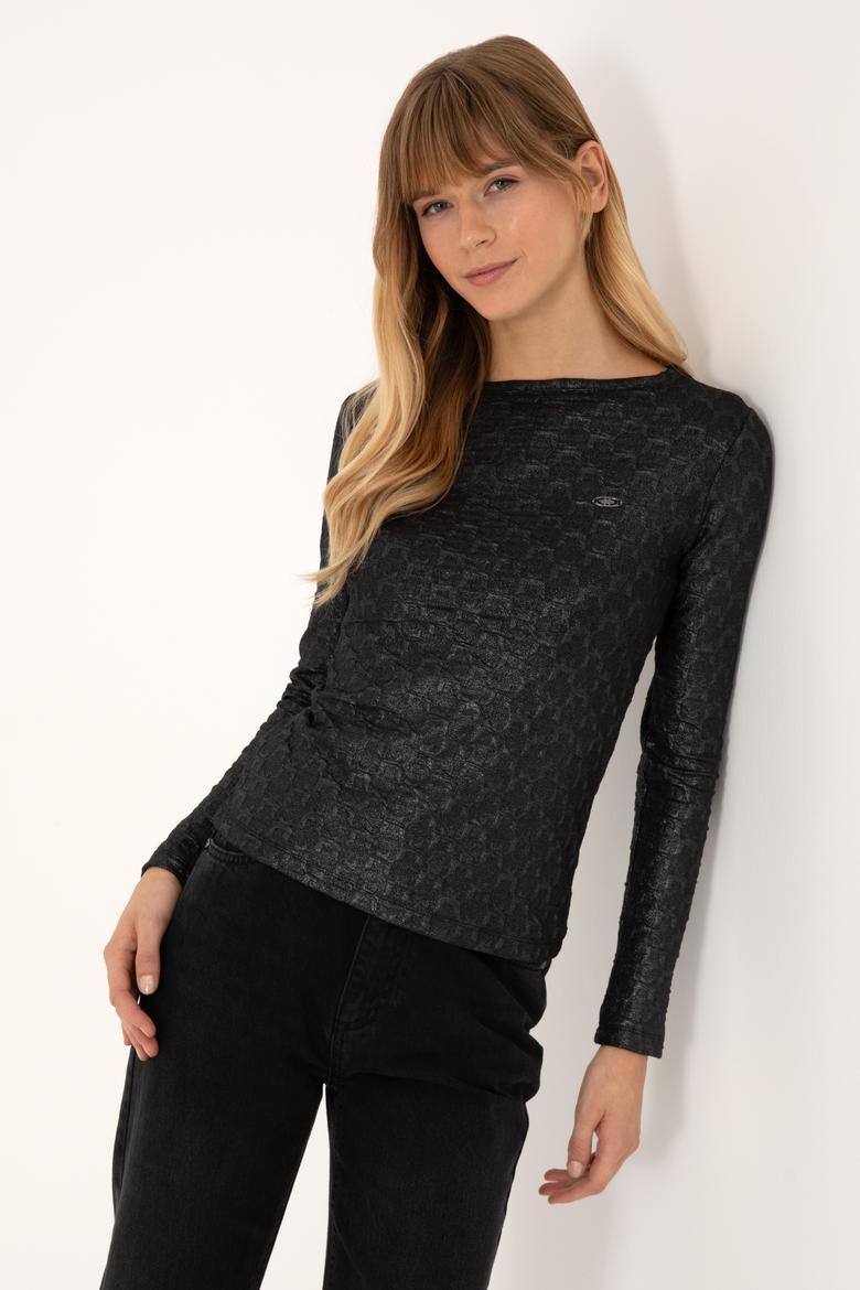 Kadın Siyah Bisiklet Yaka Sweatshirt - 50309441013