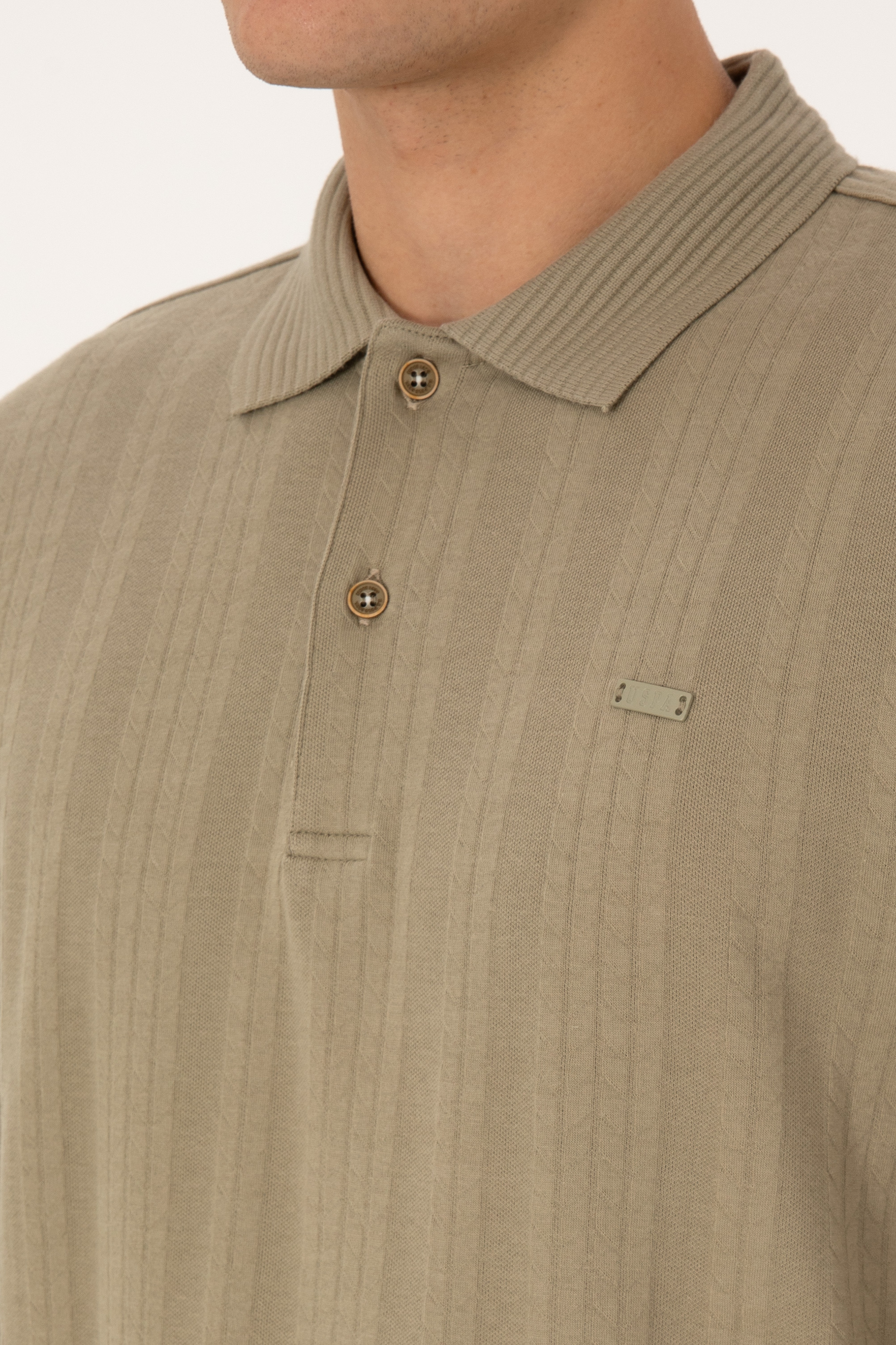 Erkek Regular Fit Polo Yaka Açık Haki Sweatshirt - Image 7