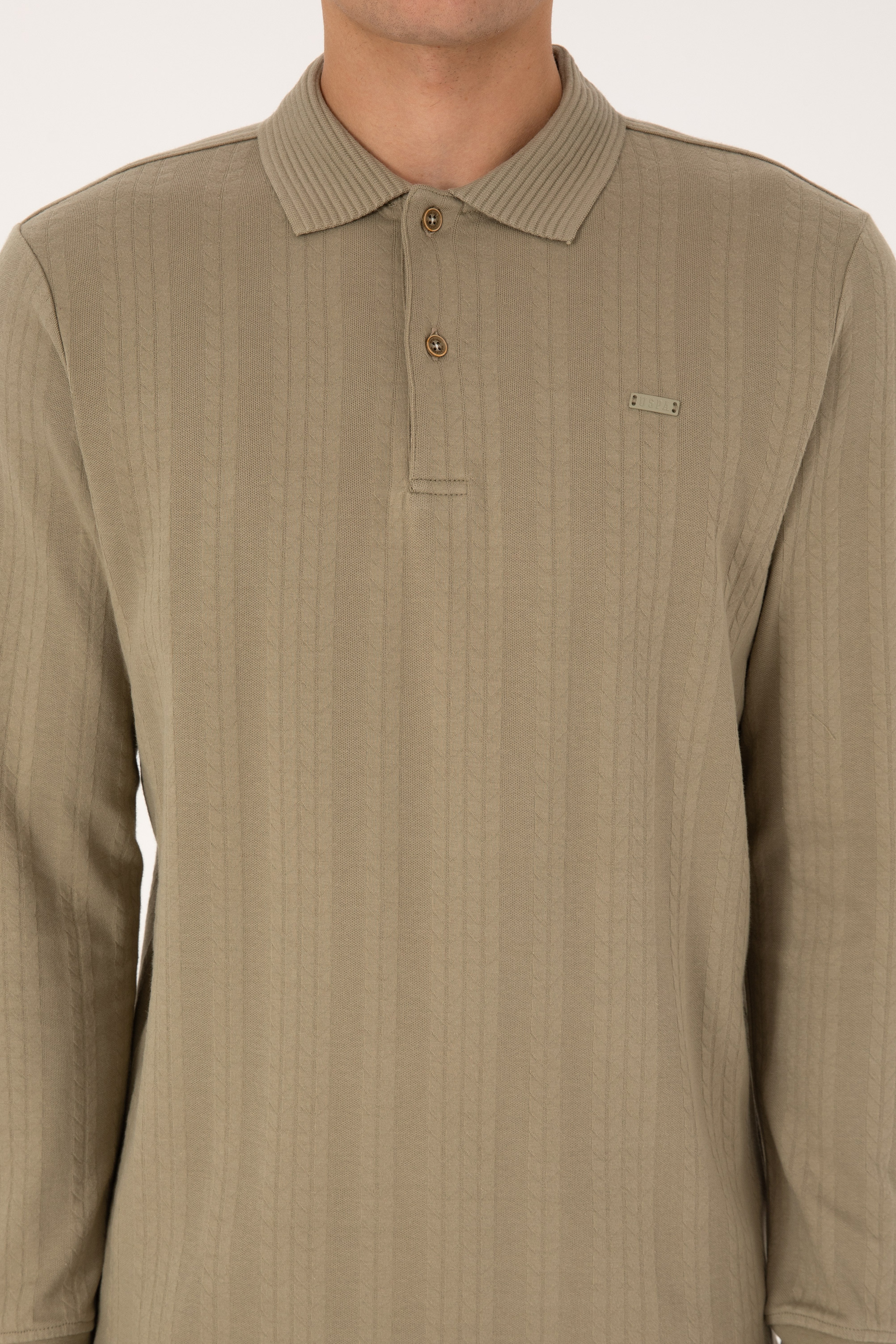 Erkek Regular Fit Polo Yaka Açık Haki Sweatshirt - Image 6