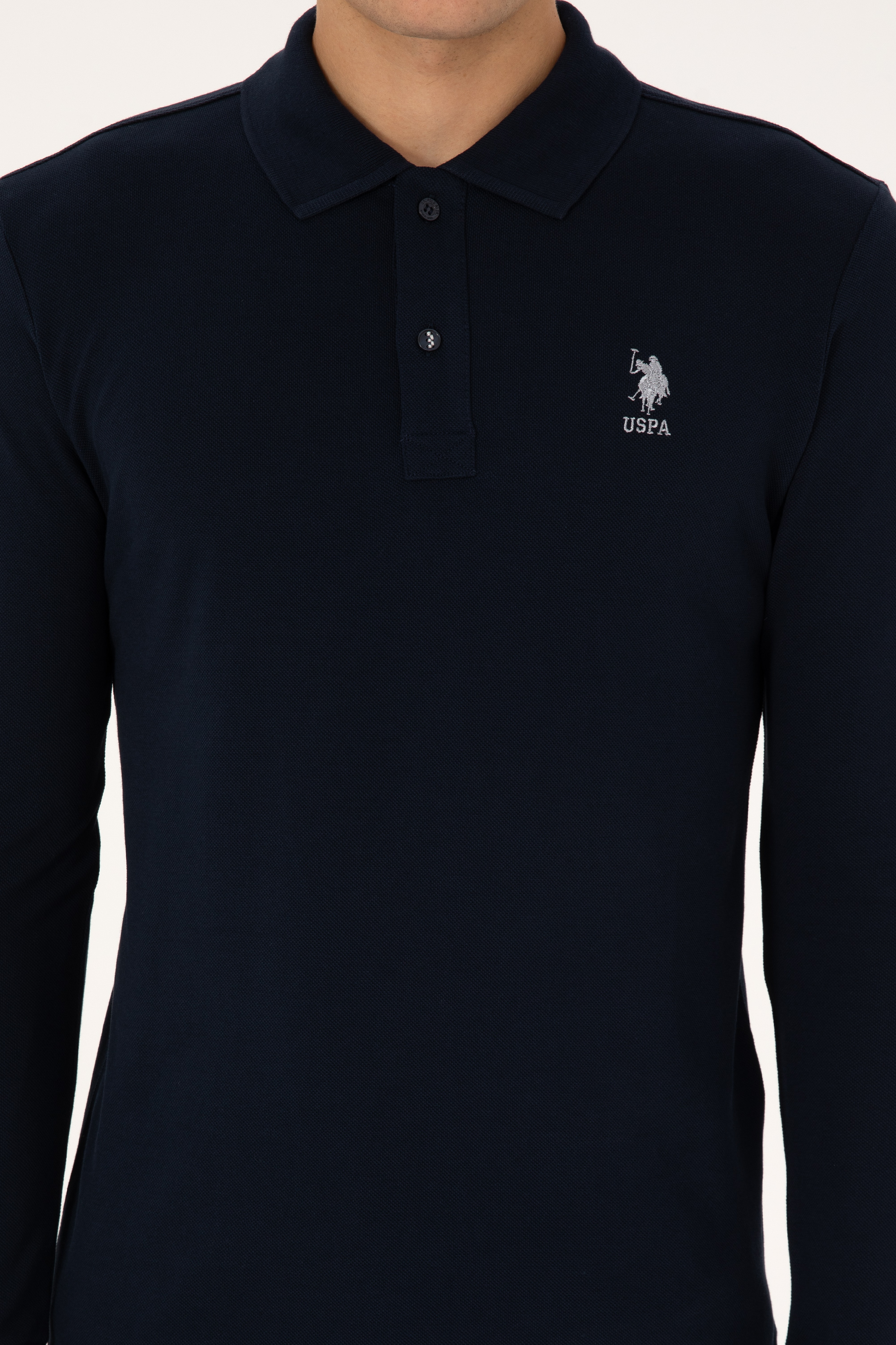 Erkek Slim Fit Polo Yaka Lacivert Basic Sweatshirt - Image 6