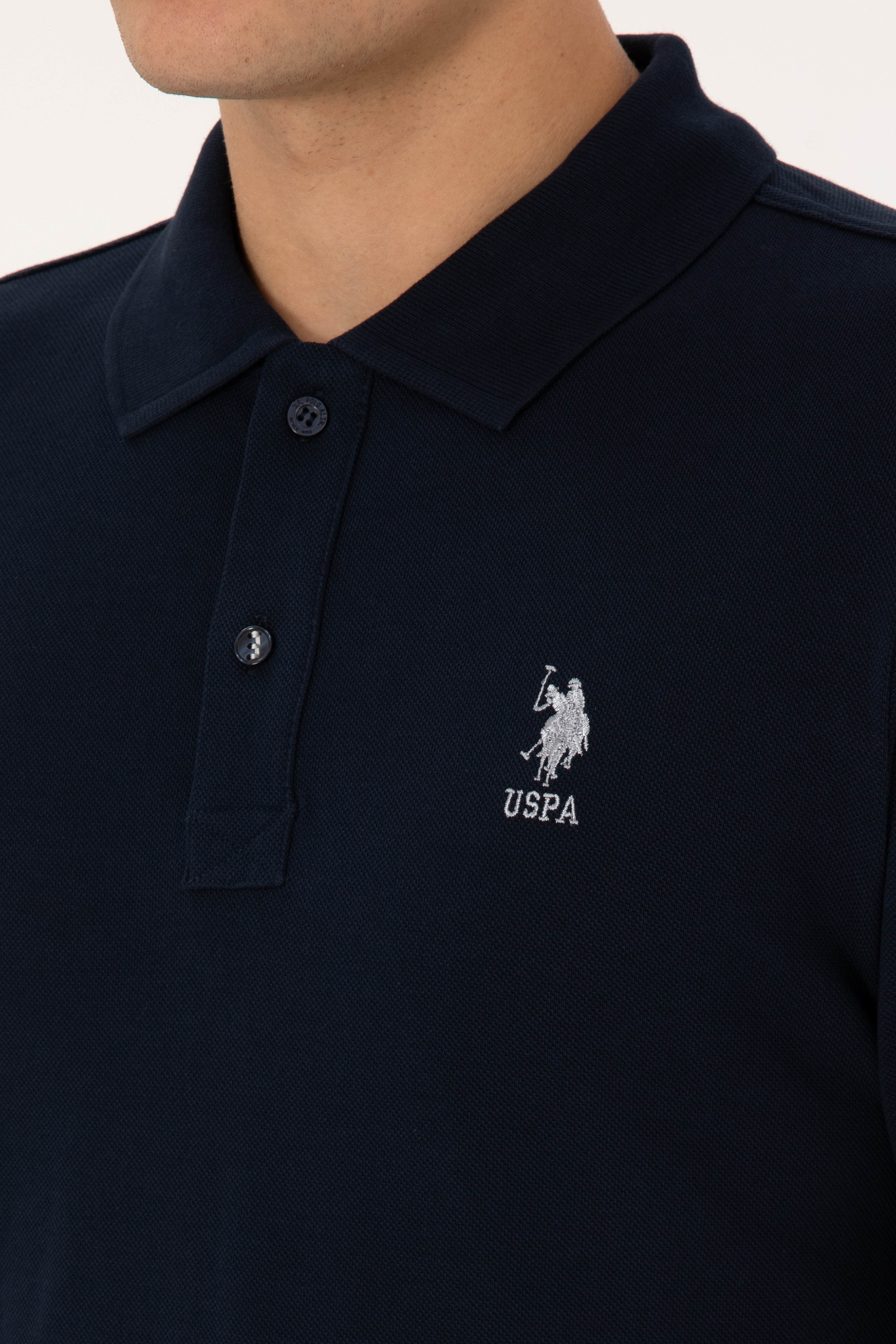 Erkek Slim Fit Polo Yaka Lacivert Basic Sweatshirt