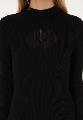 Kadın Siyah Yarım Balıkçı Yaka Kazak - 50310051019