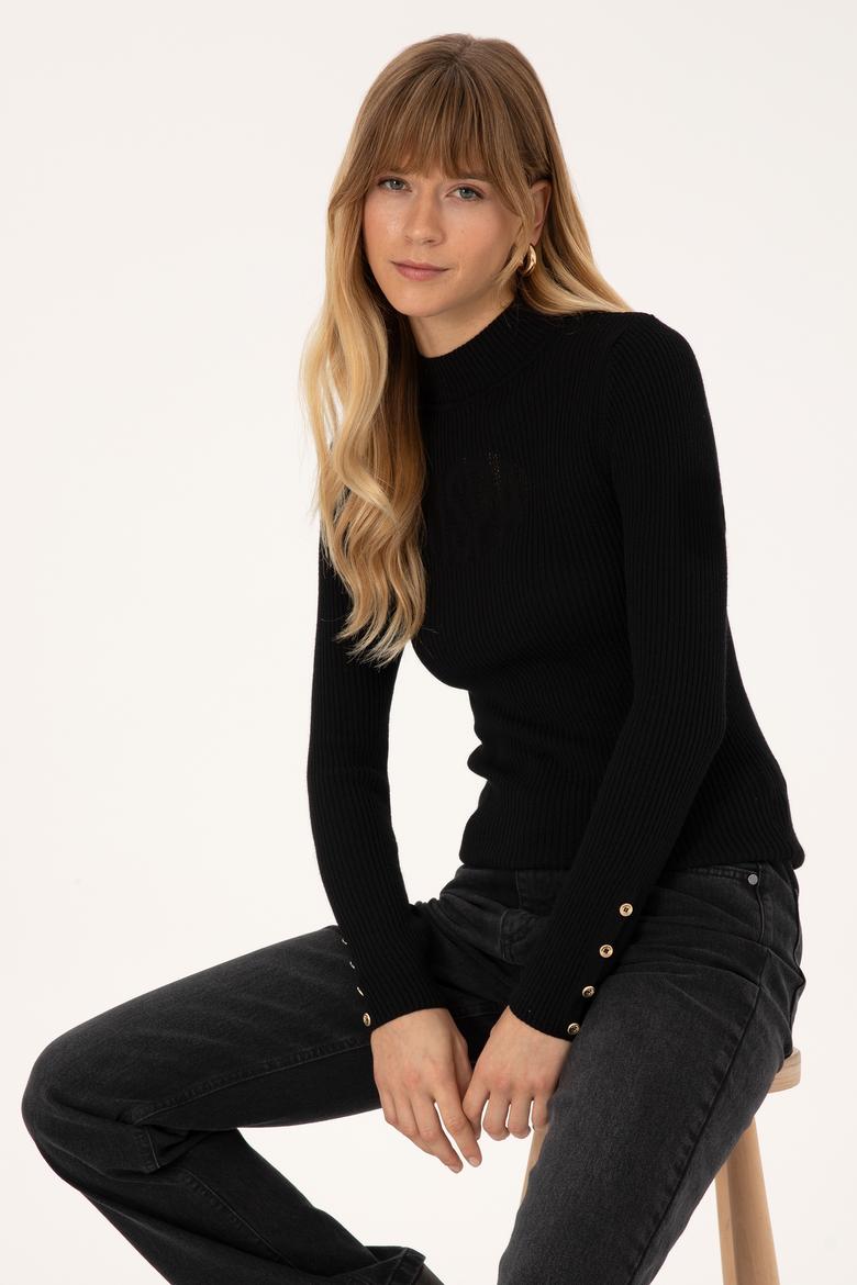 Kadın Siyah Yarım Balıkçı Yaka Kazak - 50310051019