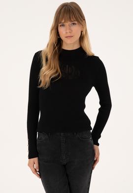 Kadın Siyah Yarım Balıkçı Yaka Kazak - 50310051019