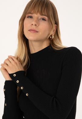 Kadın Siyah Yarım Balıkçı Yaka Kazak - 50310051019