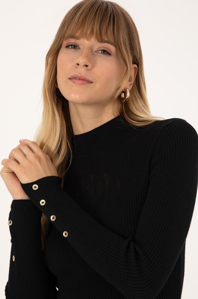 Kadın Siyah Yarım Balıkçı Yaka Kazak