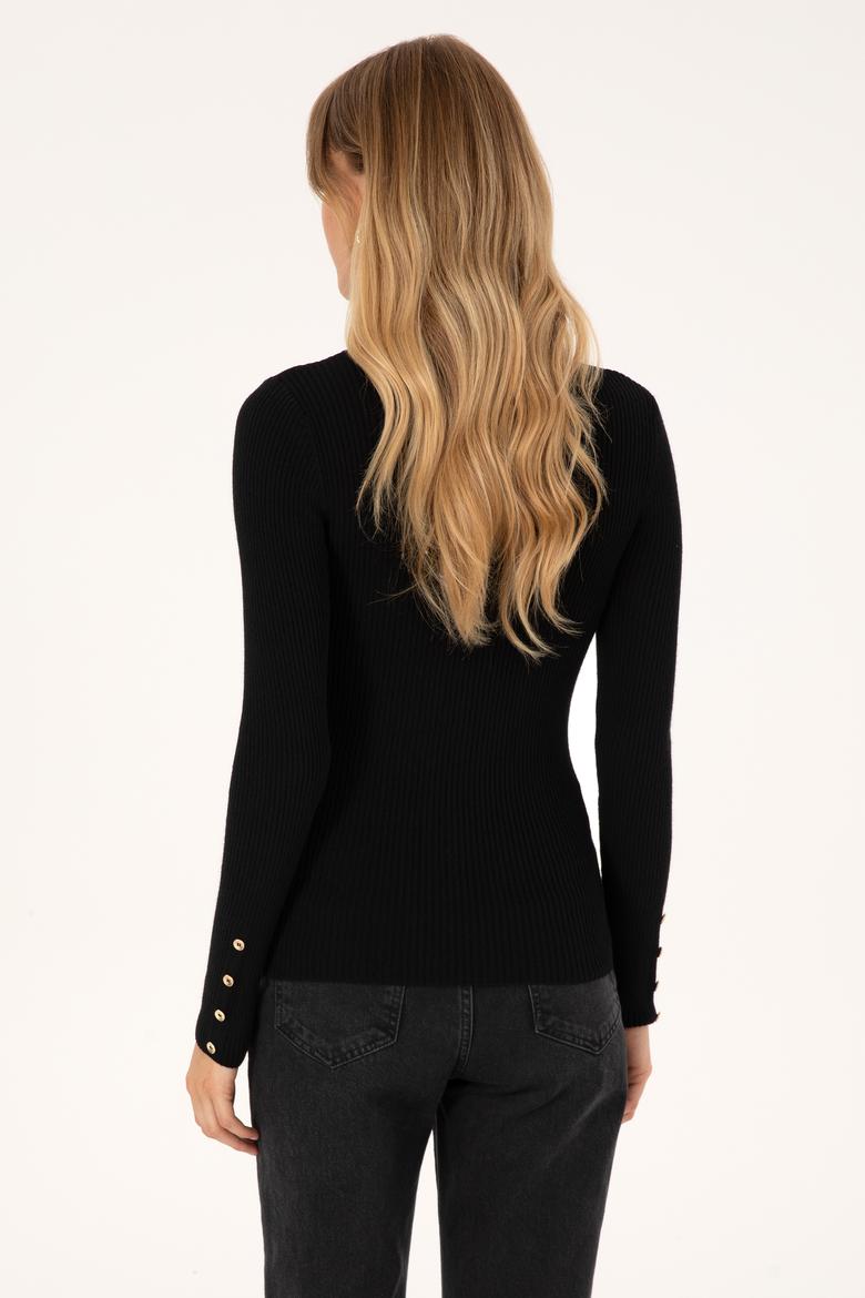 Kadın Siyah Yarım Balıkçı Yaka Kazak - 50310051019