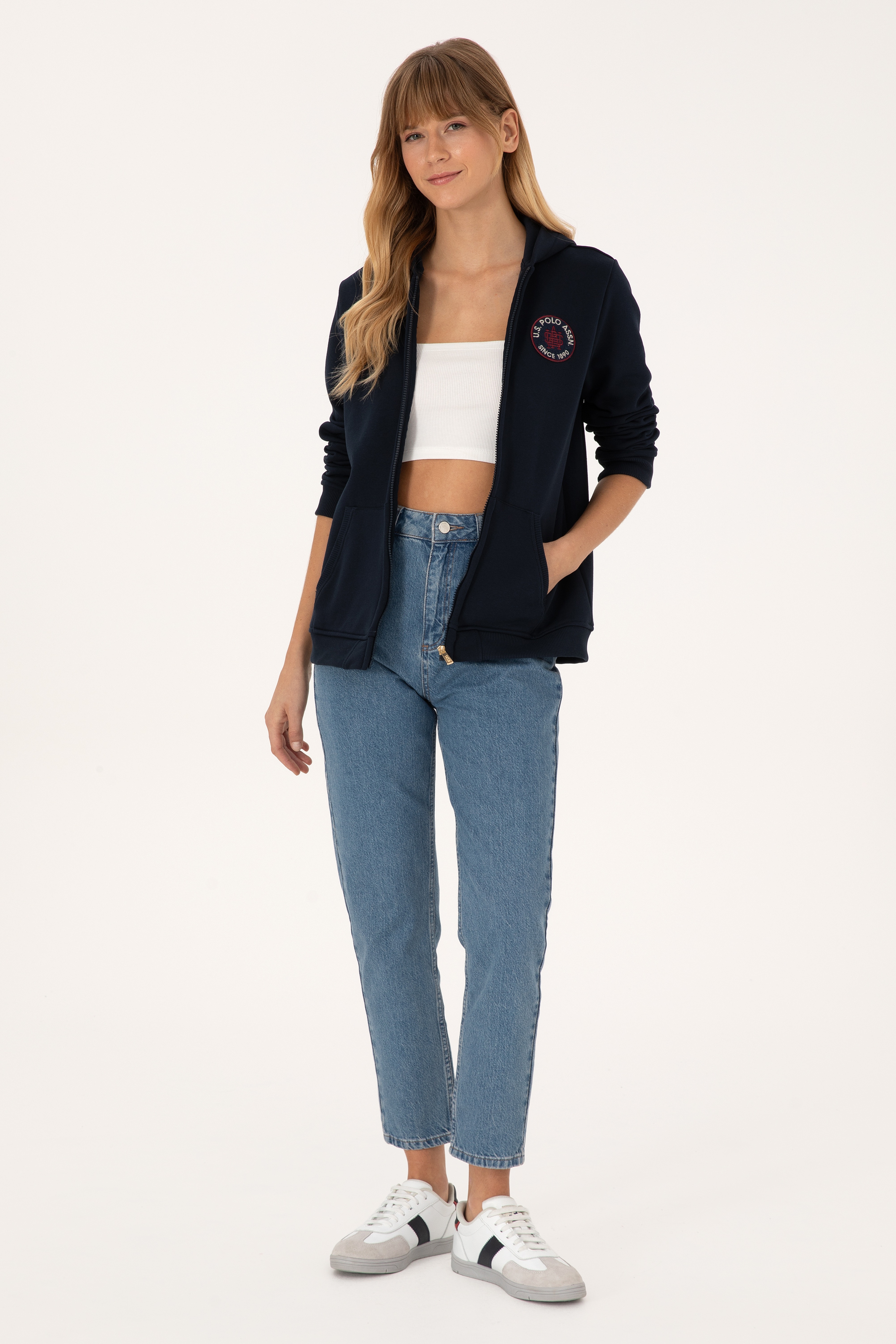 Kadın Lacivert Şardonlu Kapüşonlu Sweatshirt - Image 4