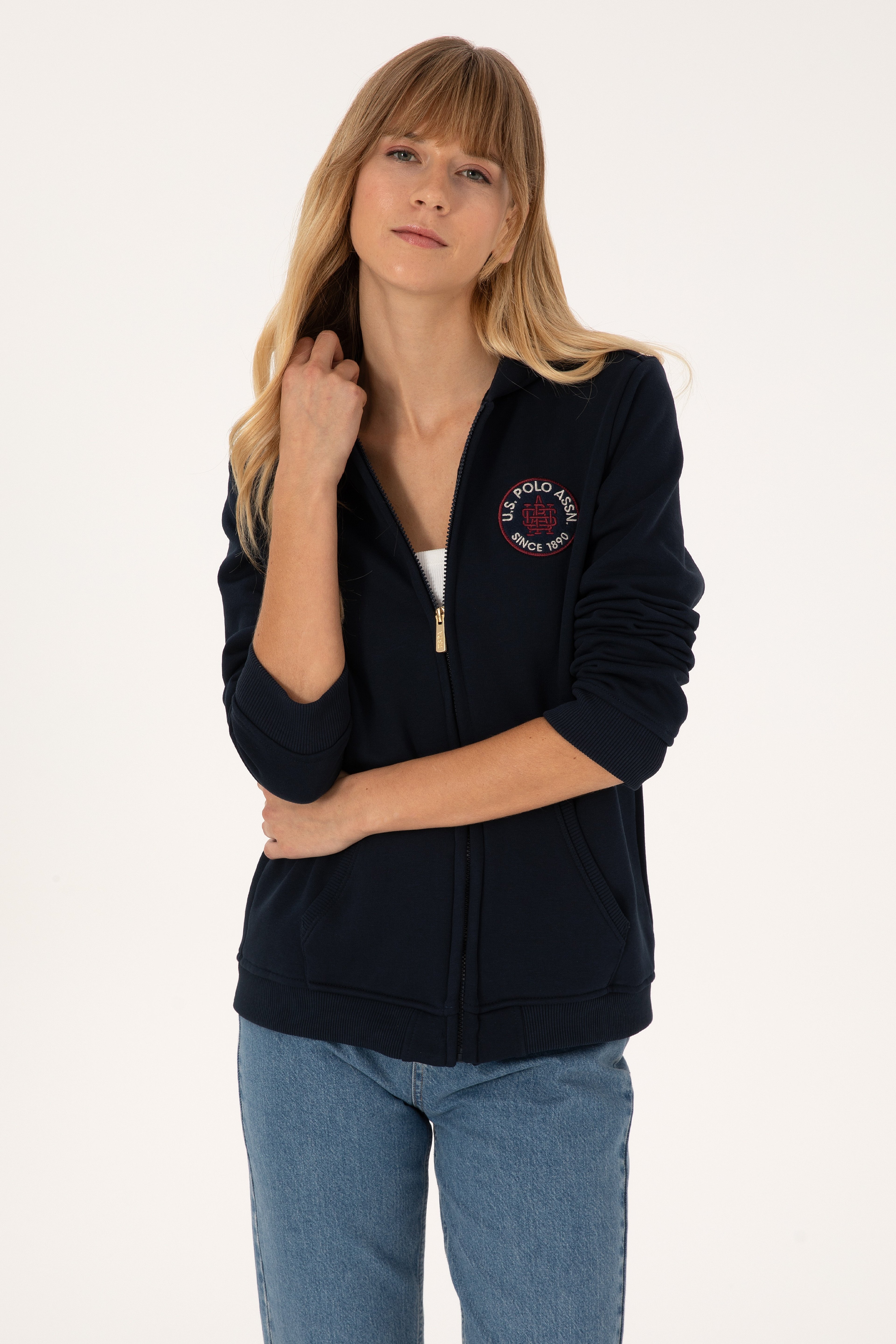 Kadın Lacivert Şardonlu Kapüşonlu Sweatshirt - Image 1
