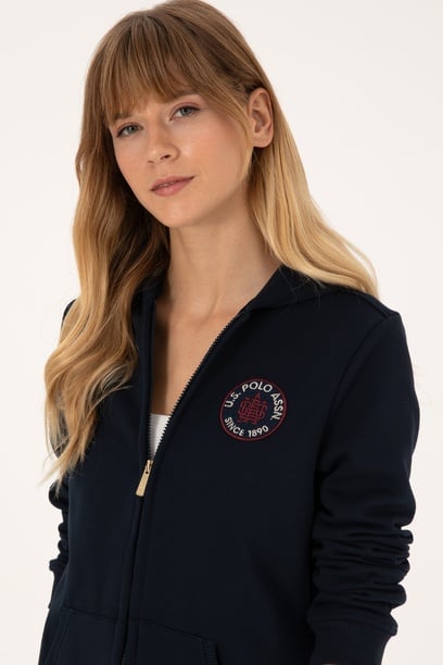 Kadın Lacivert Şardonlu Kapüşonlu Sweatshirt