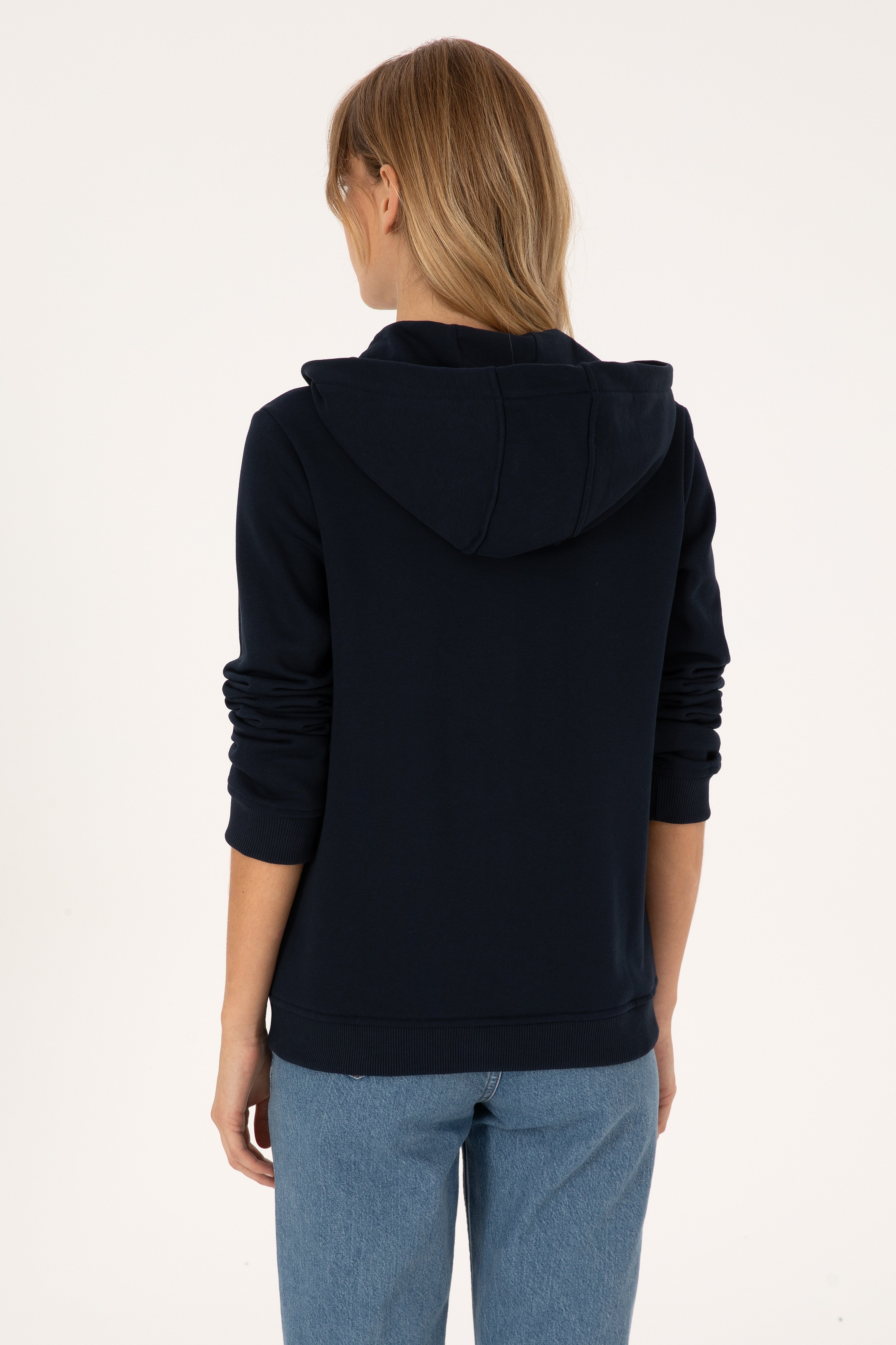 Kadın Lacivert Şardonlu Kapüşonlu Sweatshirt