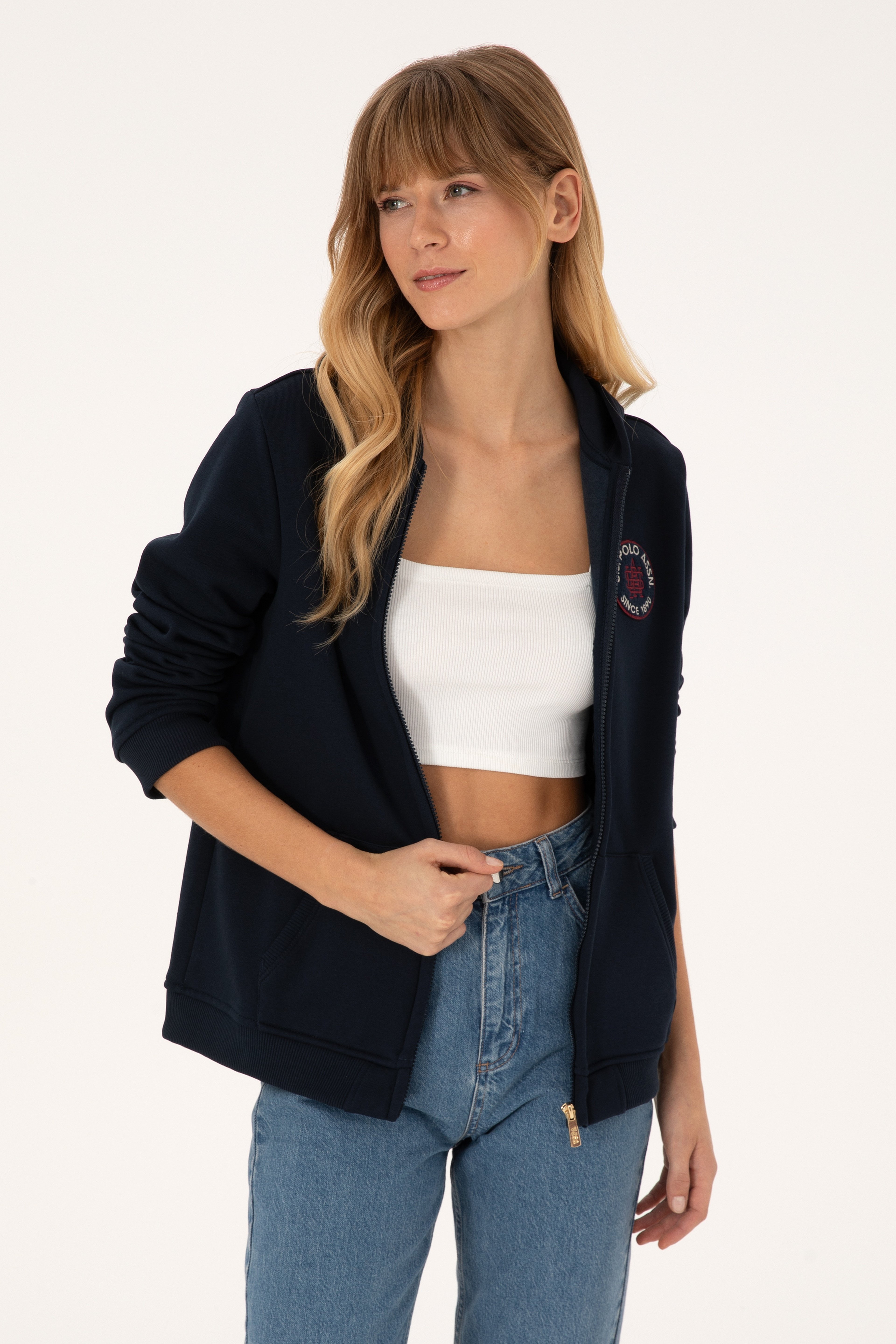 Kadın Lacivert Şardonlu Kapüşonlu Sweatshirt