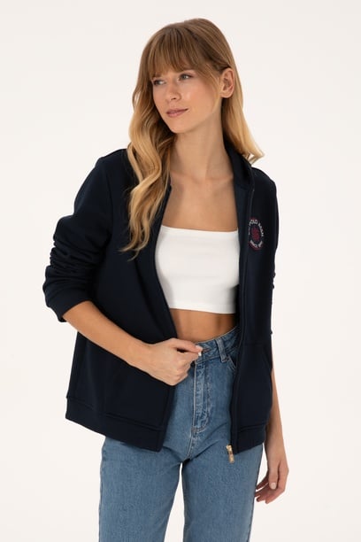 Kadın Lacivert Şardonlu Kapüşonlu Sweatshirt