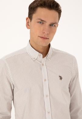 Erkek Taş Uzun Kollu Çizgili Gömlek - 50308580009