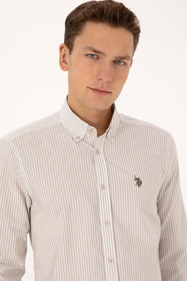 Erkek Taş Uzun Kollu Çizgili Gömlek - 50308580009