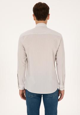 Erkek Taş Uzun Kollu Çizgili Gömlek - 50308580009