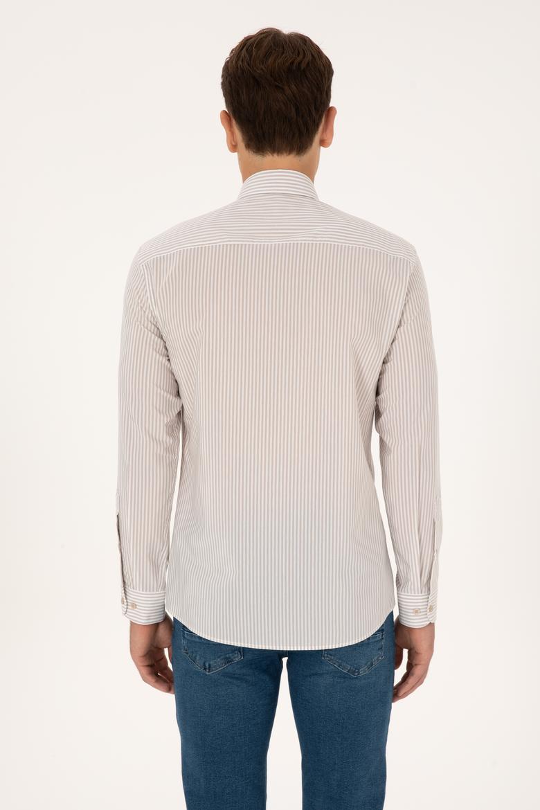 Erkek Taş Uzun Kollu Çizgili Gömlek - 50308580009