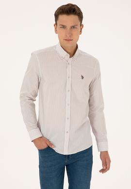 Erkek Taş Uzun Kollu Çizgili Gömlek - 50308580009