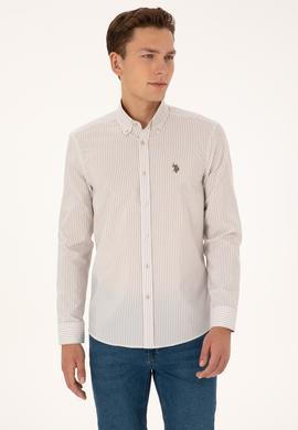 Erkek Taş Uzun Kollu Çizgili Gömlek - 50308580009