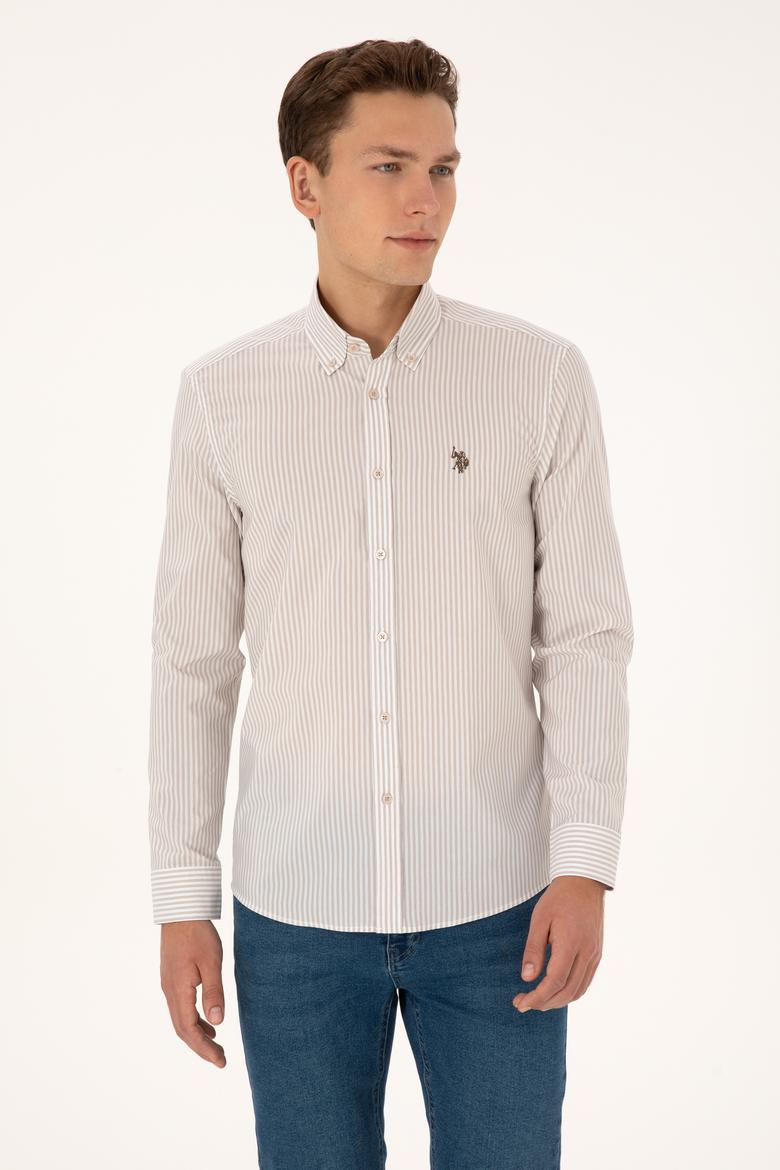 Erkek Taş Uzun Kollu Çizgili Gömlek - 50308580009