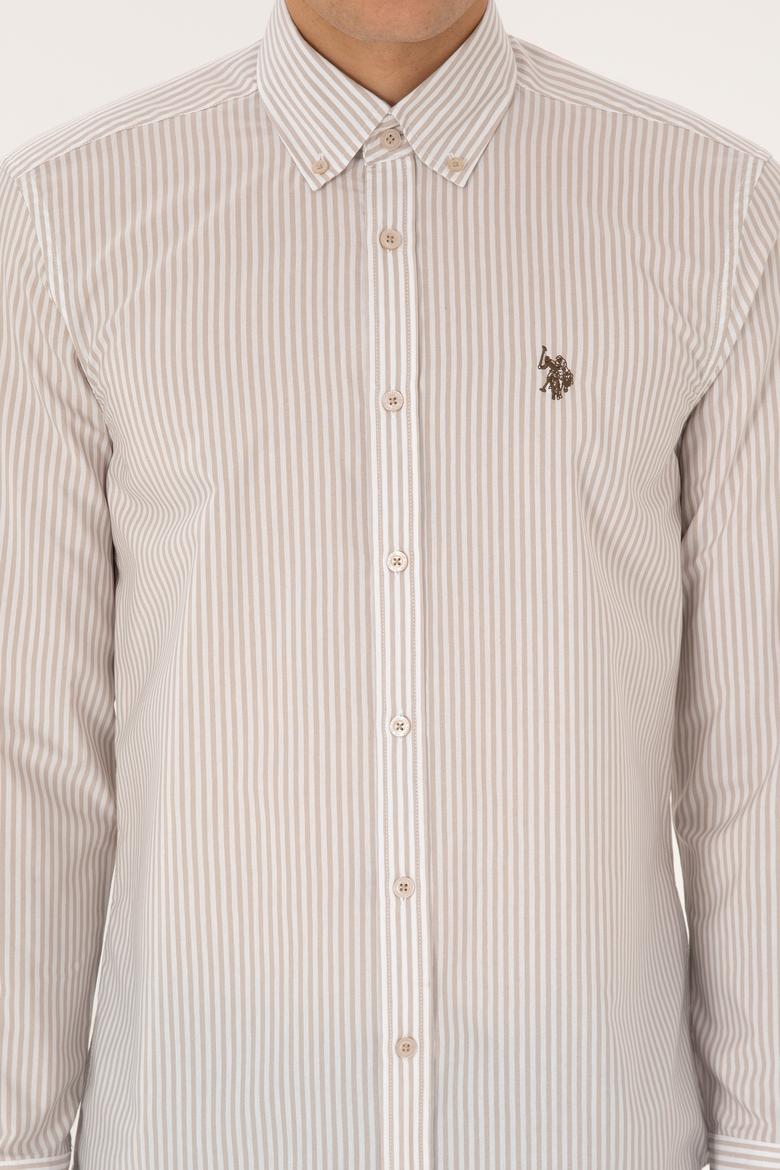 Erkek Taş Uzun Kollu Çizgili Gömlek - 50308580009