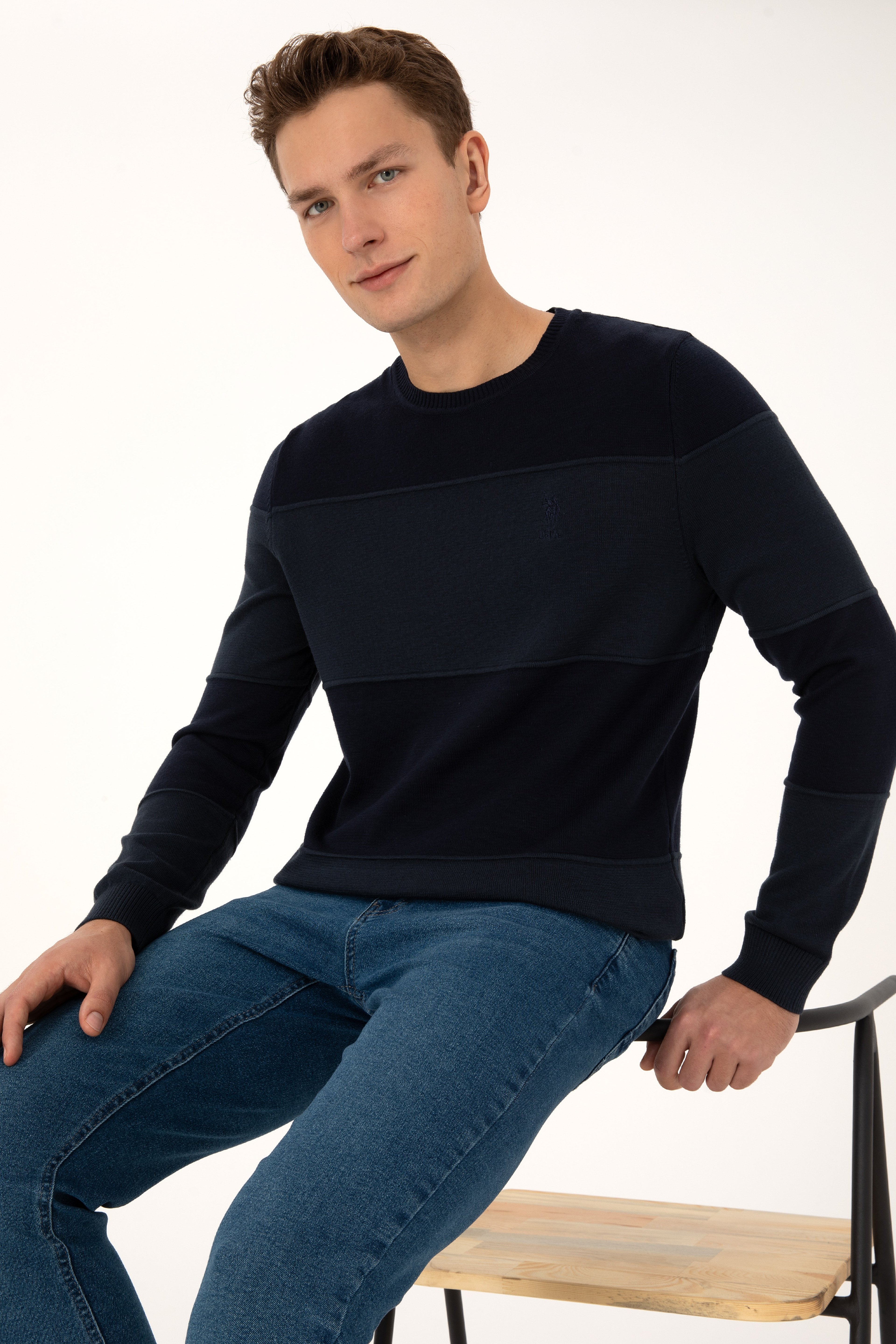 Erkek Regular Fit Bisiklet Yaka Lacivert Kazak - Image 3