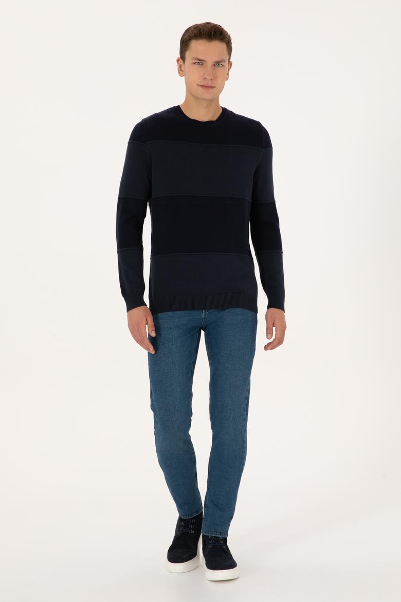 Erkek Regular Fit Bisiklet Yaka Lacivert Kazak - 50307874019