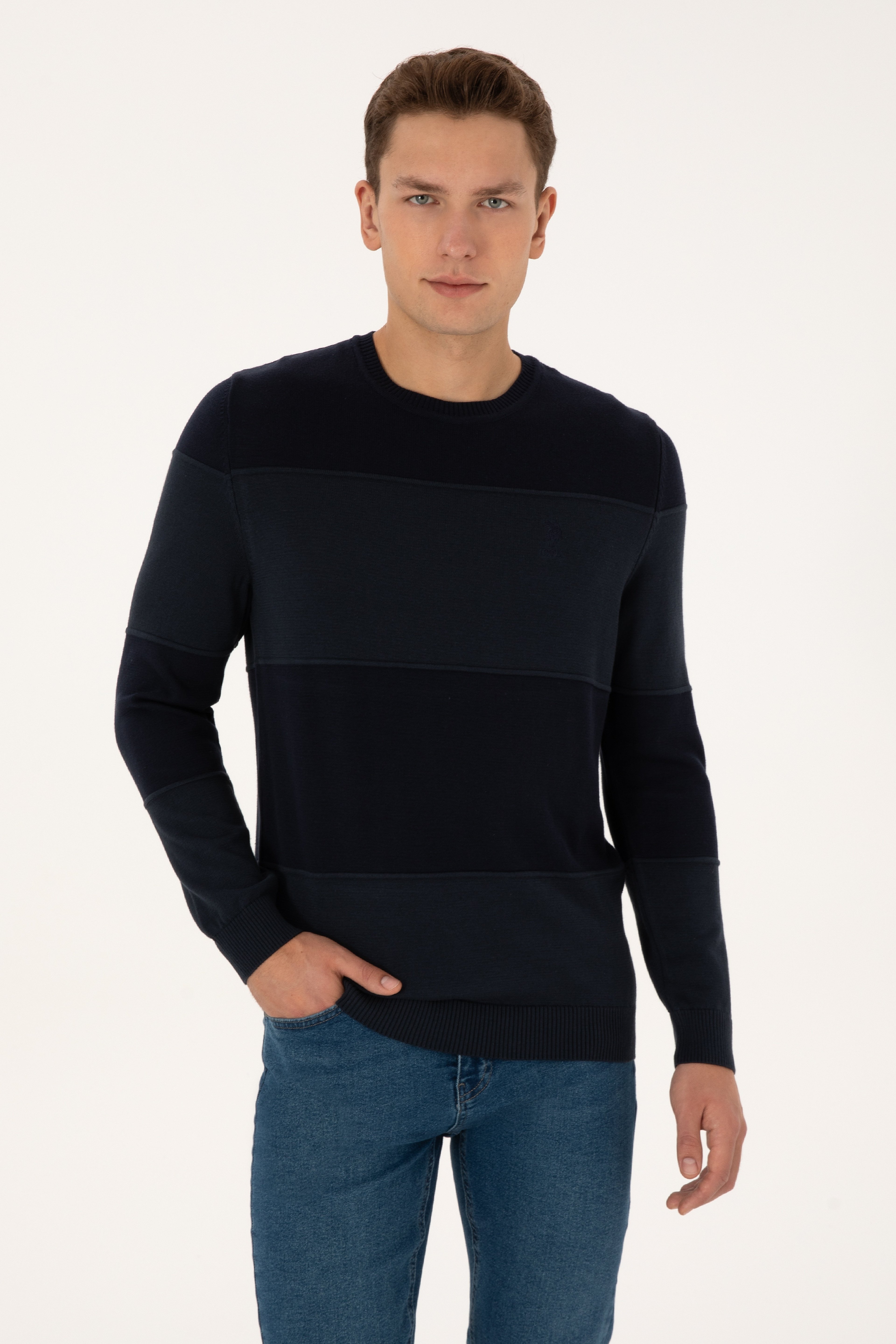 Erkek Regular Fit Bisiklet Yaka Lacivert Kazak