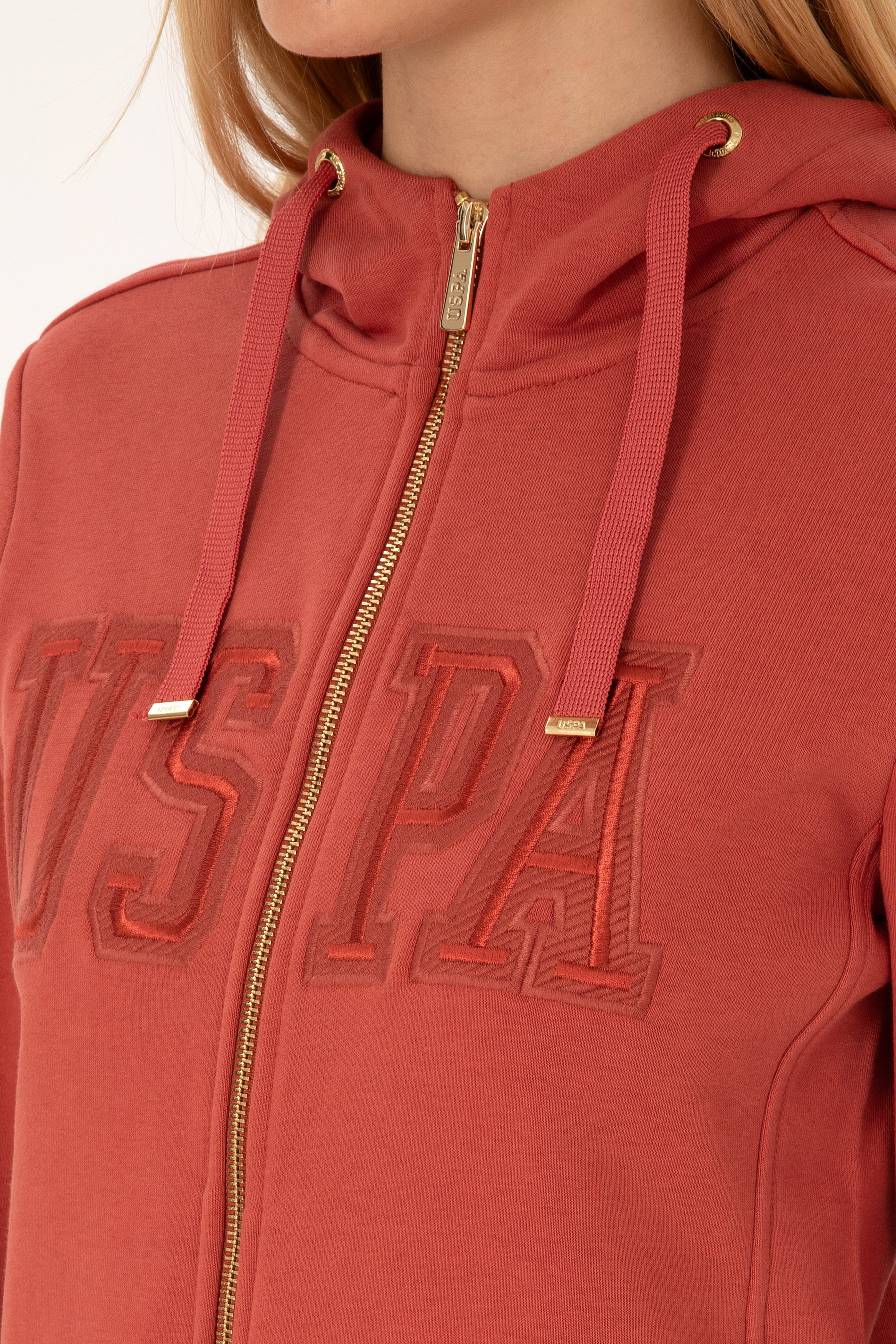 Kadın Kiremit Fermuarlı Kapüşonlu Basic Sweatshirt - Image 7