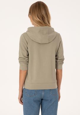 Kadın Açık Haki Fermuarlı Kapüşonlu Basic Sweatshirt - 50307769069