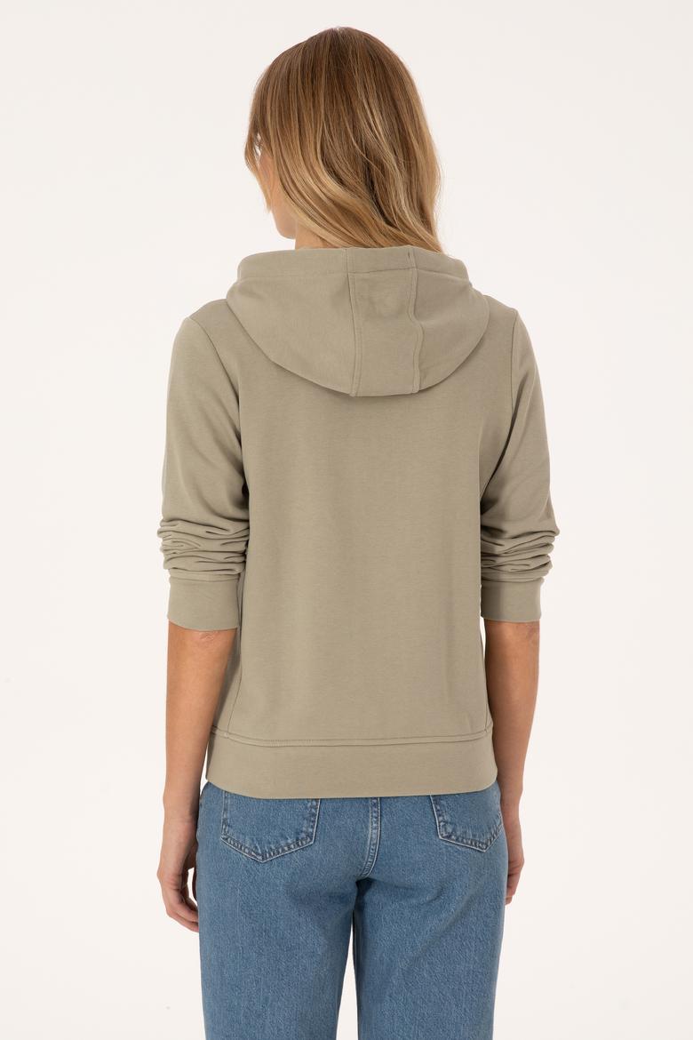 Kadın Açık Haki Fermuarlı Kapüşonlu Basic Sweatshirt - 50307769069