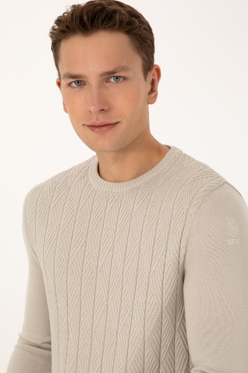 Erkek Slim Fit Bisiklet Yaka Taş Kazak