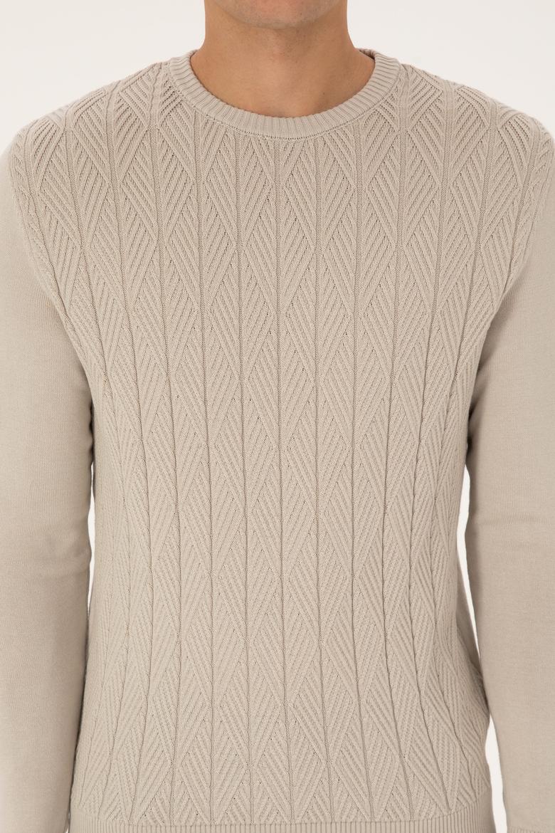 Erkek Slim Fit Bisiklet Yaka Taş Kazak - 50308323026