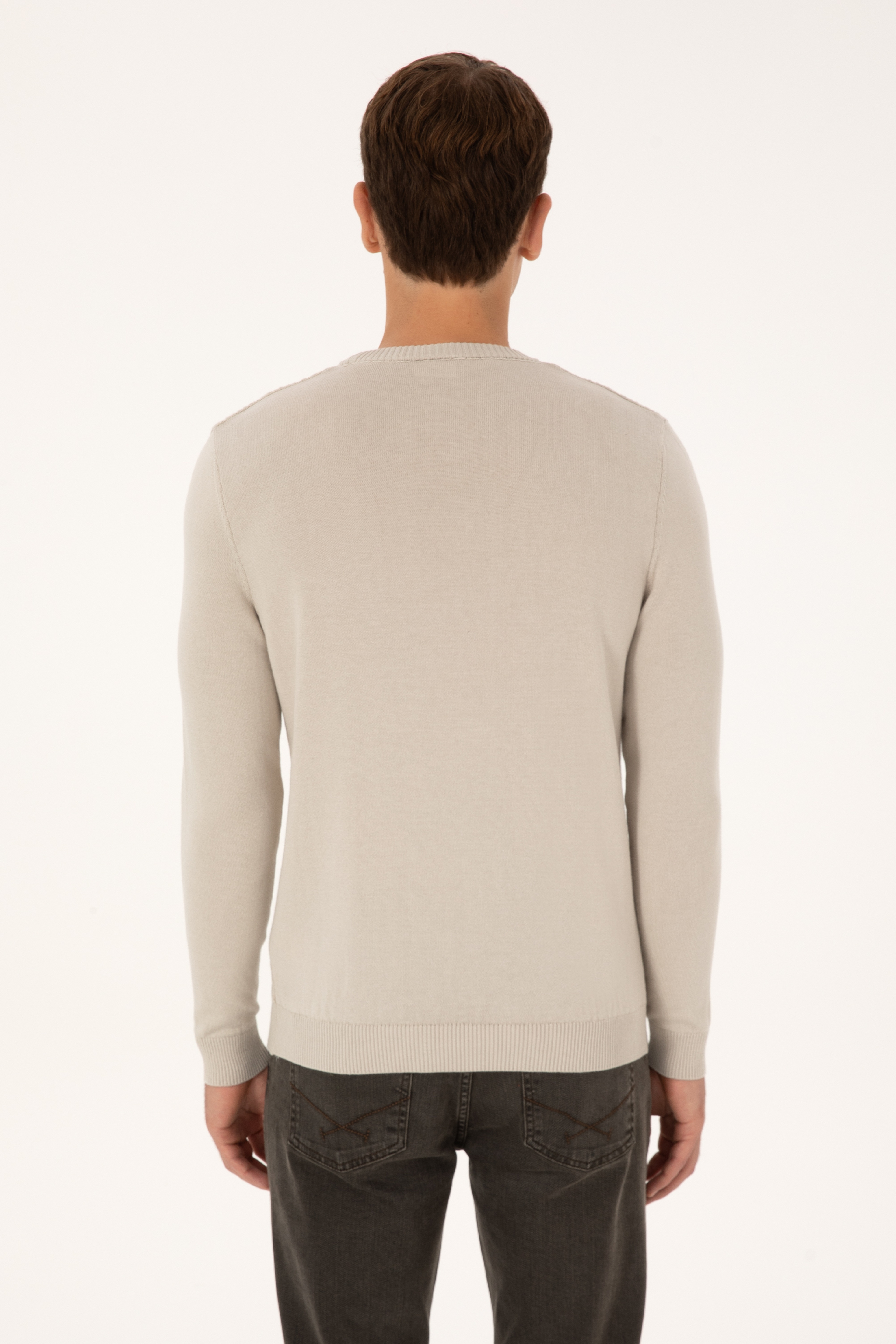 Erkek Slim Fit Bisiklet Yaka Taş Kazak - Image 5