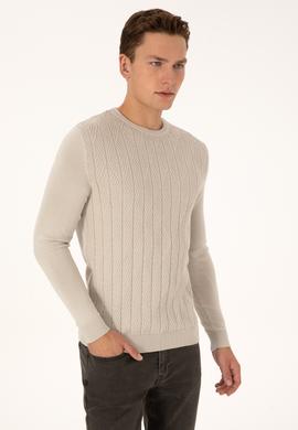 Erkek Slim Fit Bisiklet Yaka Taş Kazak - 50308323026