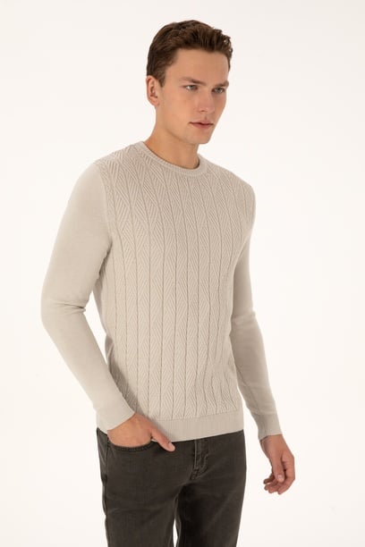 Erkek Slim Fit Bisiklet Yaka Taş Kazak
