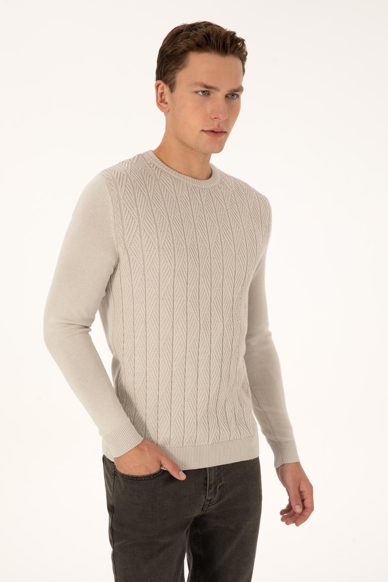 Erkek Slim Fit Bisiklet Yaka Taş Kazak - 50308323026