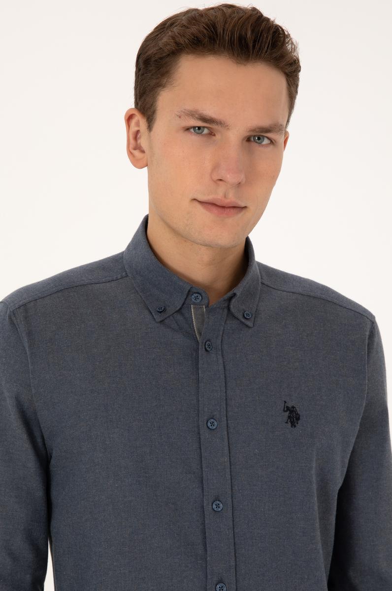 Erkek Açık Lacivert Uzun Kollu Gömlek