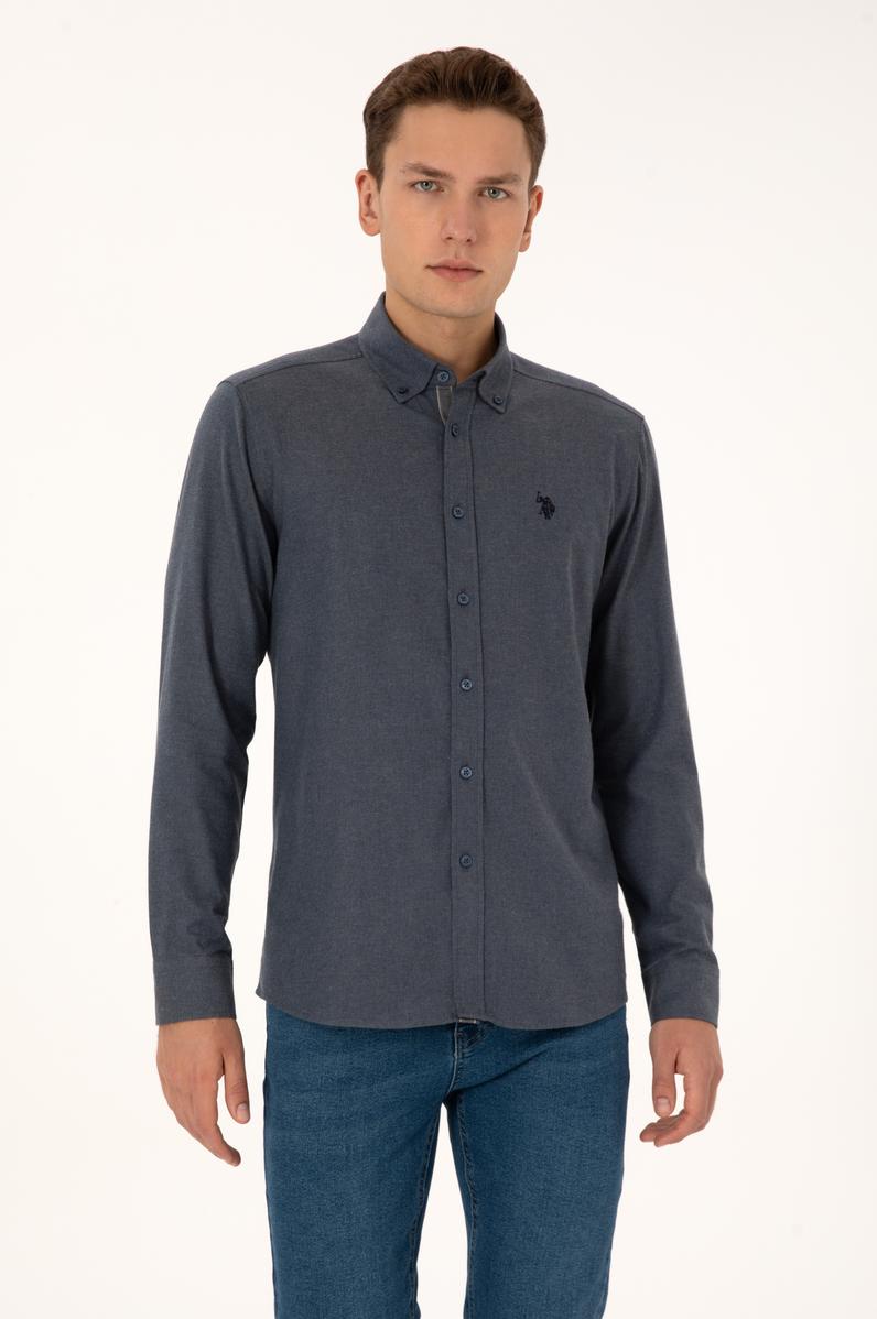 Erkek Açık Lacivert Uzun Kollu Gömlek