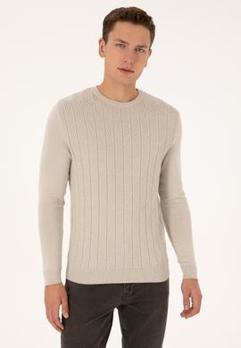 Erkek Slim Fit Bisiklet Yaka Taş Kazak - 50308323026