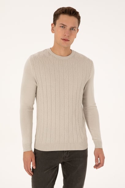 Erkek Slim Fit Bisiklet Yaka Taş Kazak