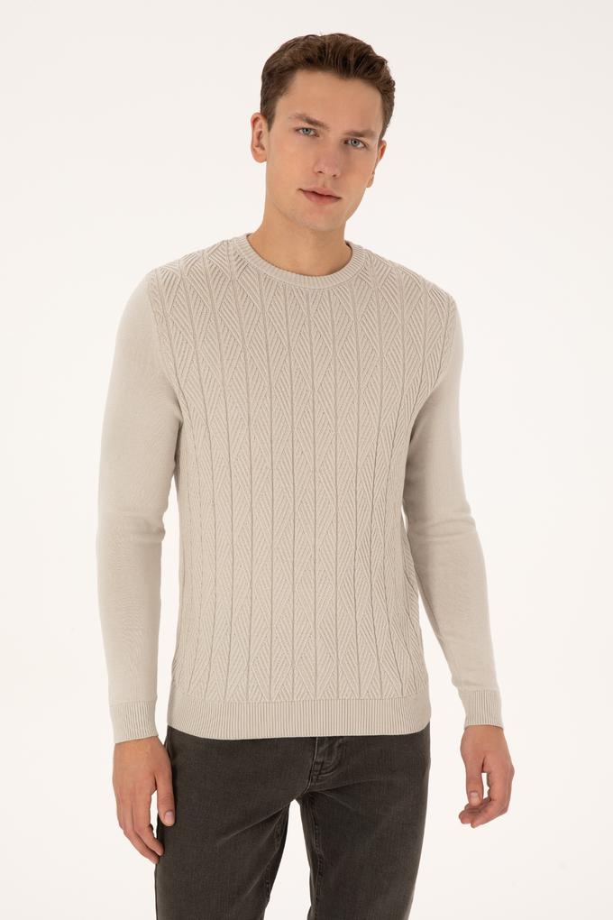 Erkek Slim Fit Bisiklet Yaka Taş Kazak