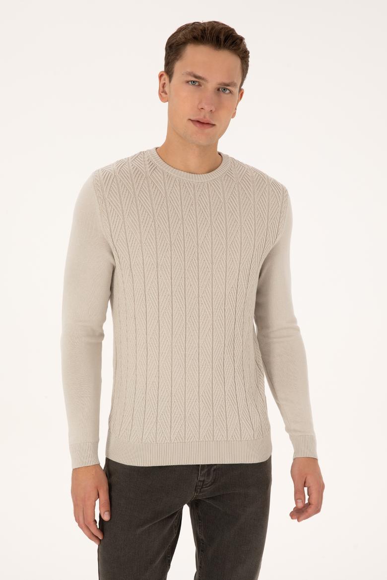 Erkek Slim Fit Bisiklet Yaka Taş Kazak