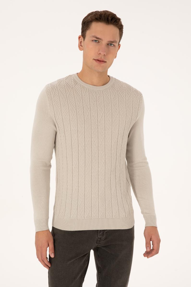 Erkek Slim Fit Bisiklet Yaka Taş Kazak